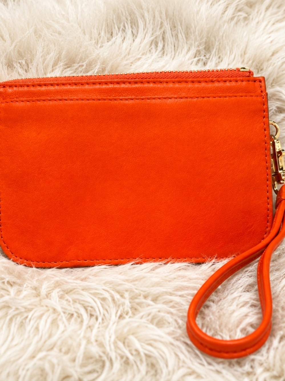 Tory Burch Bright Orange Zip Wallet with Pink Logo Card - Picture 3 of 3